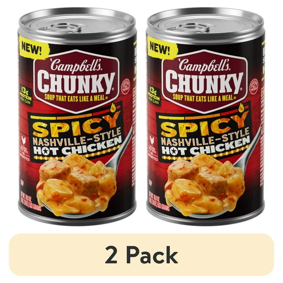 (2 pack) Campbell’s Chunky Soup, Spicy Nashville-Style Hot Chicken Soup, 18.8 oz Can