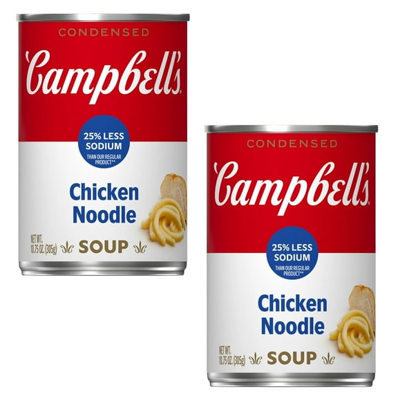 (2 pack) Campbells Condensed 25% Less Sodium Chicken Noodle Soup, 10.75 oz Can