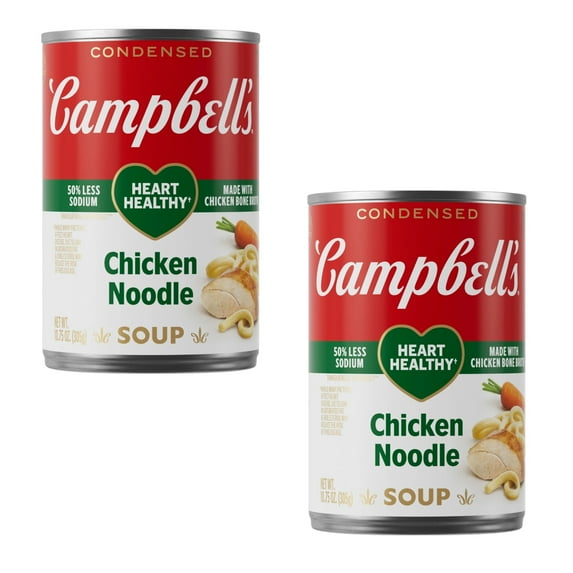 (2 pack) Campbell’s Condensed Heart Healthy Chicken Noodle Soup, 50% Less Sodium, 10.75 oz Can