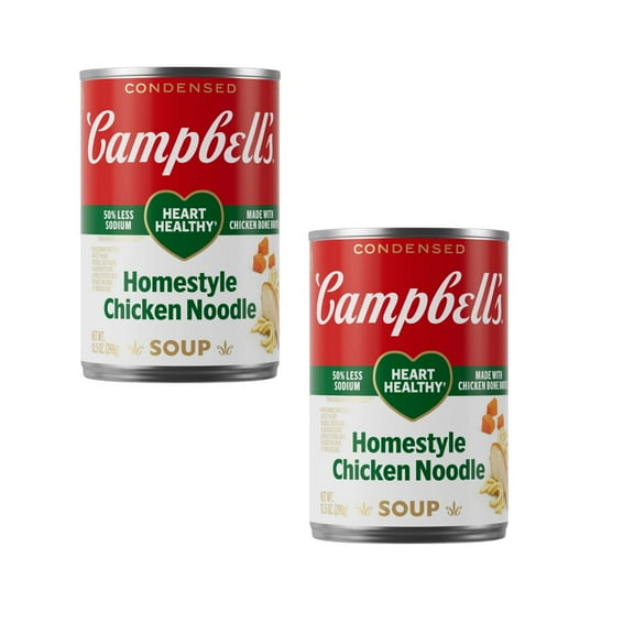 (2 pack) Campbells Condensed Heart Healthy Homestyle Chicken Noodle Soup, 50% Less Sodium, 10.5 oz Can