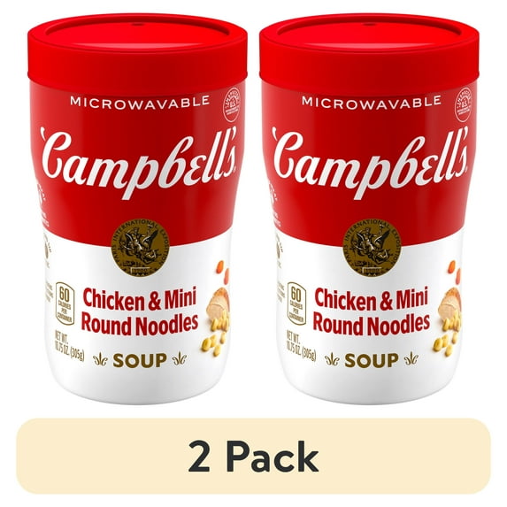 (2 pack) Campbell's Sipping Soup, Chicken & Mini Round Noodle Soup, 10.75 oz Microwavable Cup