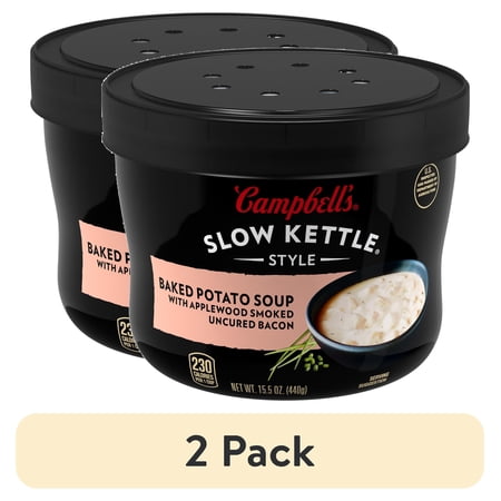 (2 pack) Campbell's Slow Kettle Style Baked Potato Soup with Applewood Smoked Uncured Bacon, 15.5 oz Microwavable Bowl
