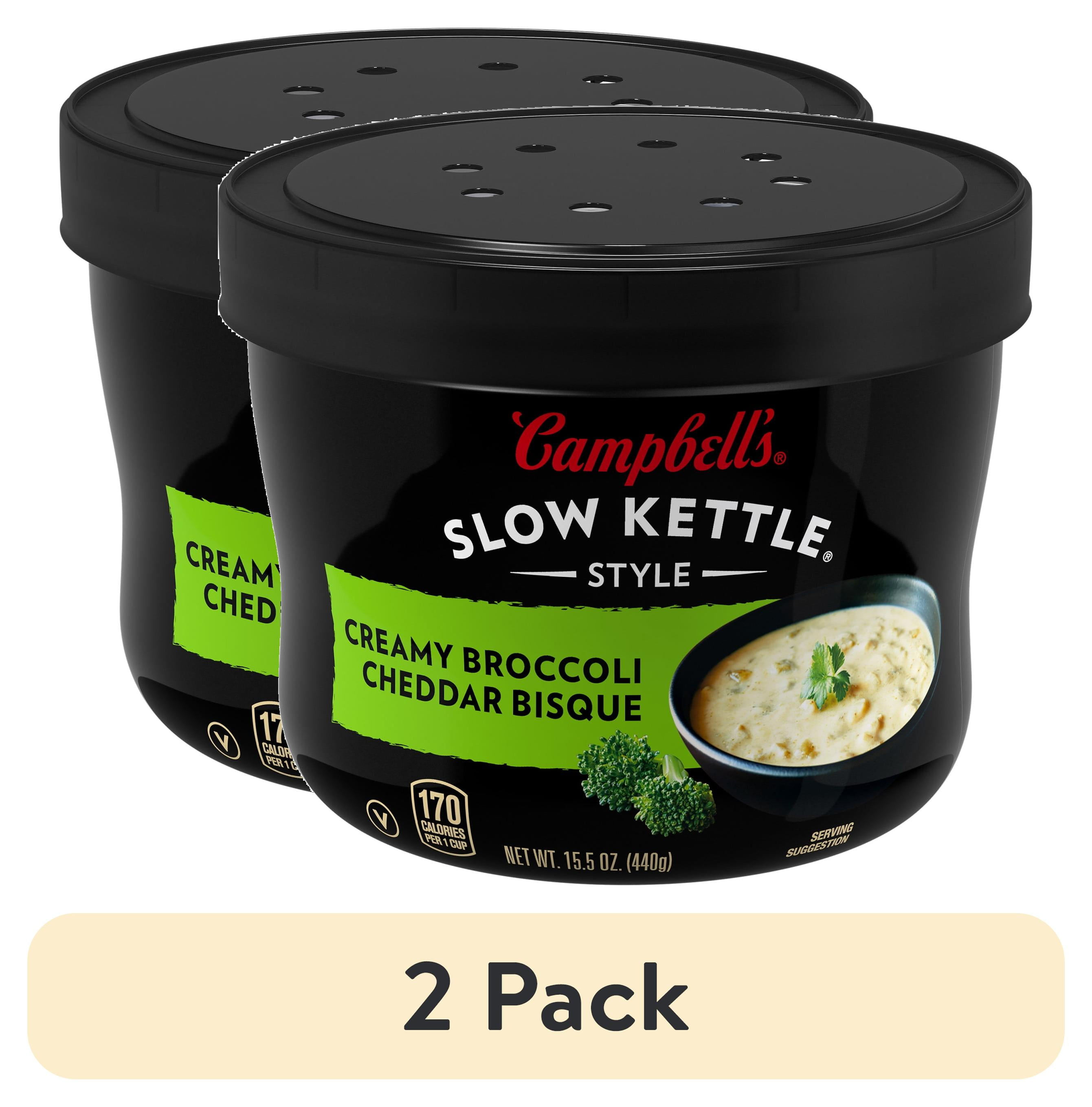 (2 pack) Campbell's Slow Kettle Style Creamy Broccoli Cheddar Bisque, 15.5 oz Microwavable Bowl