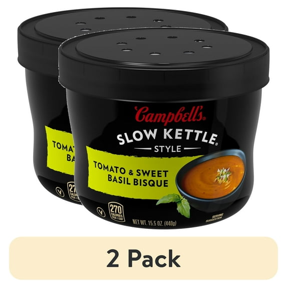 (2 pack) Campbell's Slow Kettle Style Tomato & Sweet Basil Bisque, 15.5 oz Microwavable Bowl