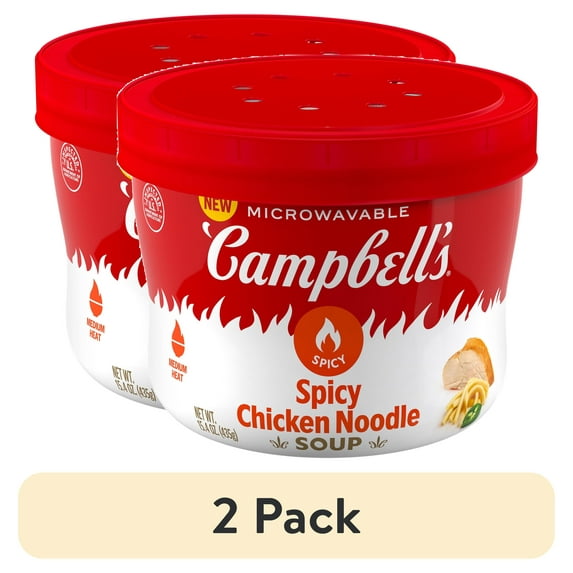 (2 pack) Campbell’s Spicy Chicken Noodle Soup, 15.4 oz Microwavable Bowl