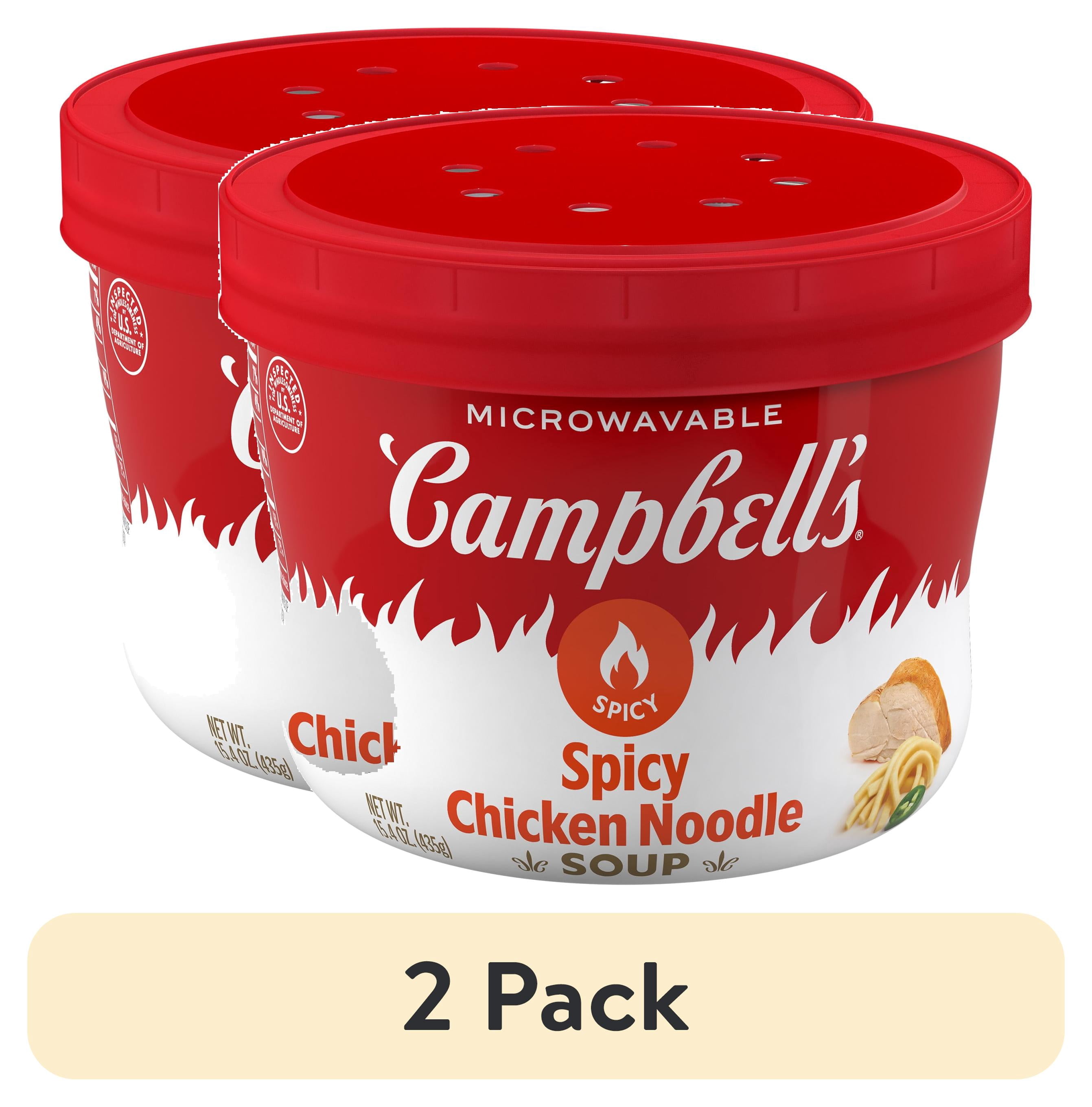 (2 pack) Campbell’s Soup, Spicy Chicken Noodle Soup, 15.4 oz Microwavable Bowl