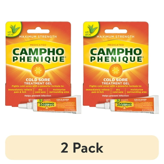 (2 pack) Campho Phenique Cold Sore and Fever Blister Treatment for Lips, Maximum Strength Provides Instant Relief, Original Gel Formula, 0.23 oz.