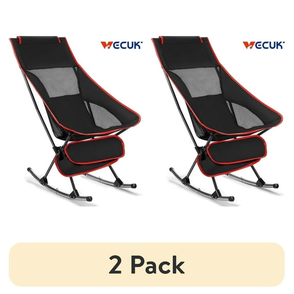 (2 pack) Camping Chair, Vecukty High Back Rocking Chair 165 lbs Capacity, Compact Outdoor Portable Folding Rocker Chair for Camping Hiking Gardening Travel Beach Picnic,Black