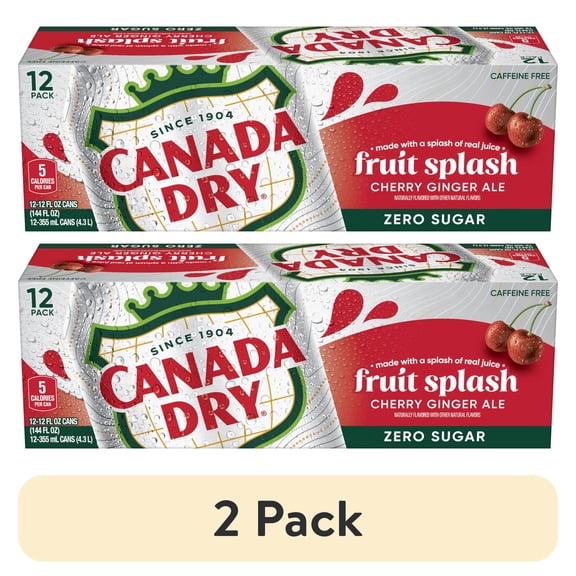 (2 pack) Canada Dry Zero Sugar Cherry Gingerale Fruit Splash 12oz, Pack of 12
