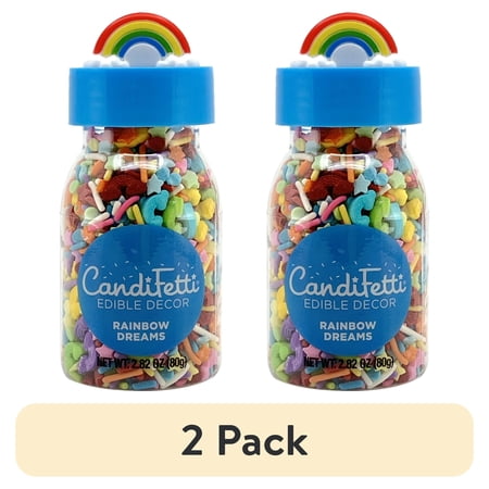 (2 pack) CandiFetti Rainbow Dreams Sprinkle Bottle with Figural Lid, 2.82 Oz