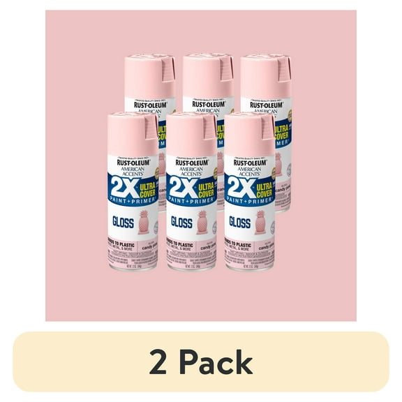 (2 pack) 6 Pack, Candy Pink Rust-Oleum American Accents 2X Ultra Cover Gloss Spray Paint-327885, 12 oz