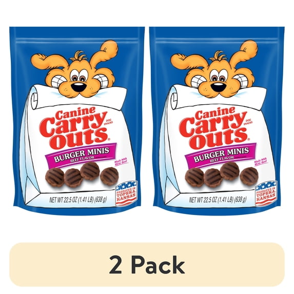 (2 pack) Canine Carry Outs Burger Minis Beef Flavor Dog Treats, 22.5oz Bag