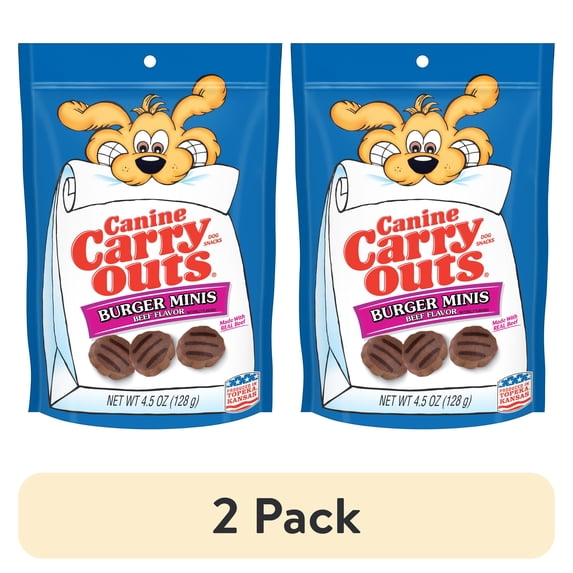 (2 pack) Canine Carry Outs Burger Minis Beef Flavor Dog Treats, 4.5oz Bag