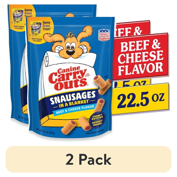 (2 pack) Canine Carry Outs Snausages in a Blanket Chewy Dog Treats, Beef & Cheese Flavor, 22.5 Ounces