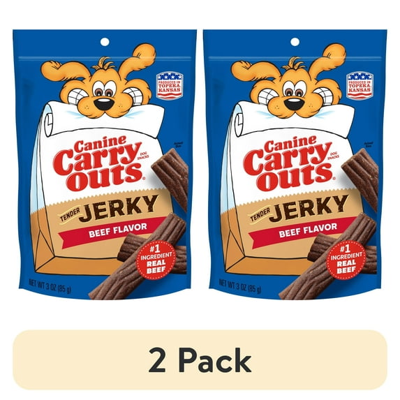 (2 pack) Canine Carry Outs Tender Jerky Dog Treats, Beef Flavor Dog Chews, 3 Ounces