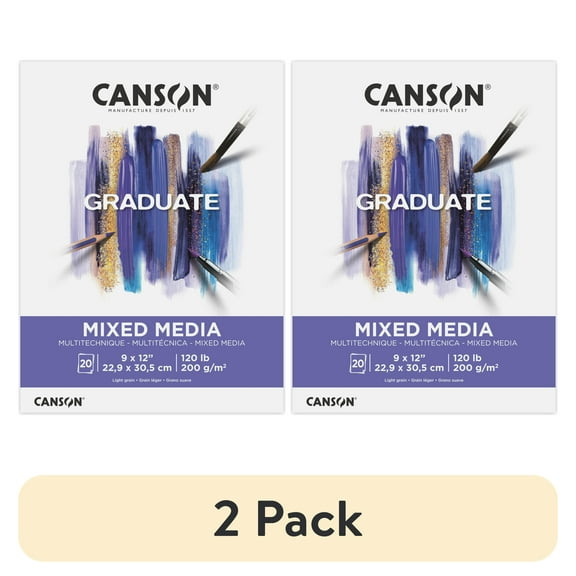 (2 pack) Canson Graduate Mixed Media Paper Pad, Foldover Binding, (120lb/200g), 20 Sheet, 9" x 12"