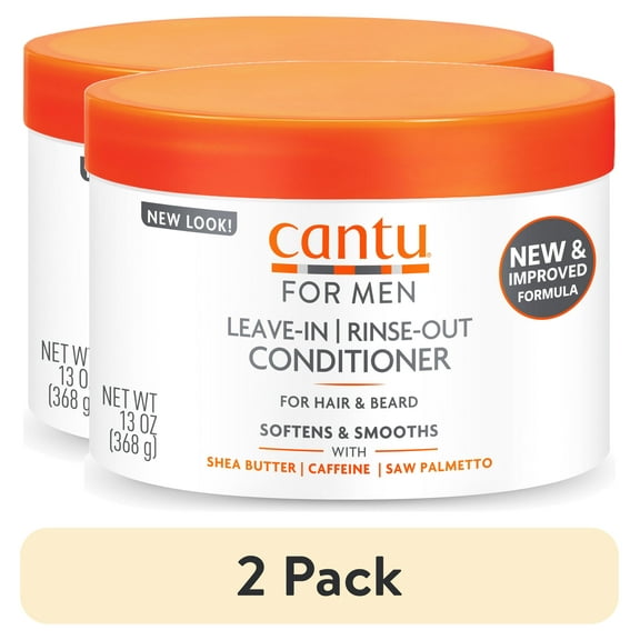 (2 pack) Cantu for Men Leave-In or Rinse-Out Conditioner for Hair & Beard, 13 oz