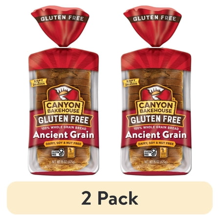 (2 pack) Canyon Bakehouse Ancient Grain Gluten Free Bread, 100% Whole Grain Sandwich Bread, Fresh, 15 oz