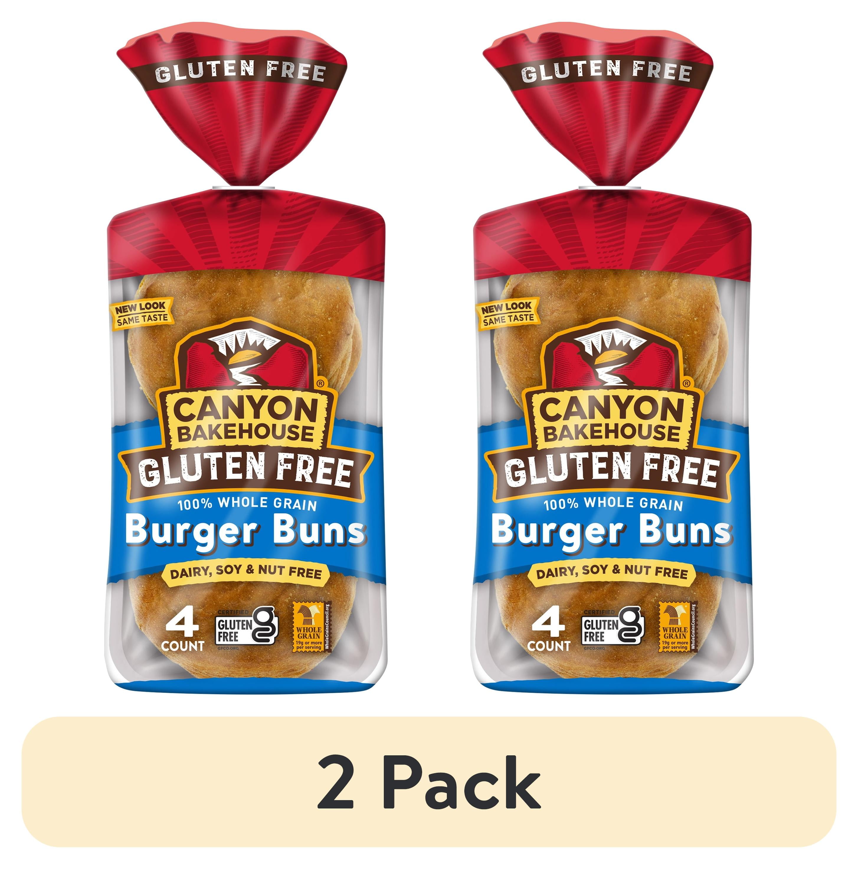(2 Pack) Canyon Bakehouse Burger Buns, Gluten Free Hamburger Buns, 100% Whole Grain, Fresh, 4 Count, 12 Oz