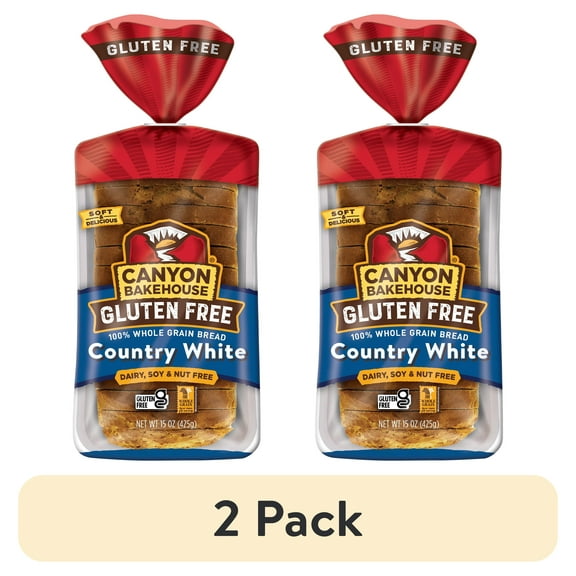 (2 pack) Canyon Bakehouse Country White Gluten Free Bread, 100% Whole Grain Sandwich Bread, Fresh, 15 oz Loaf