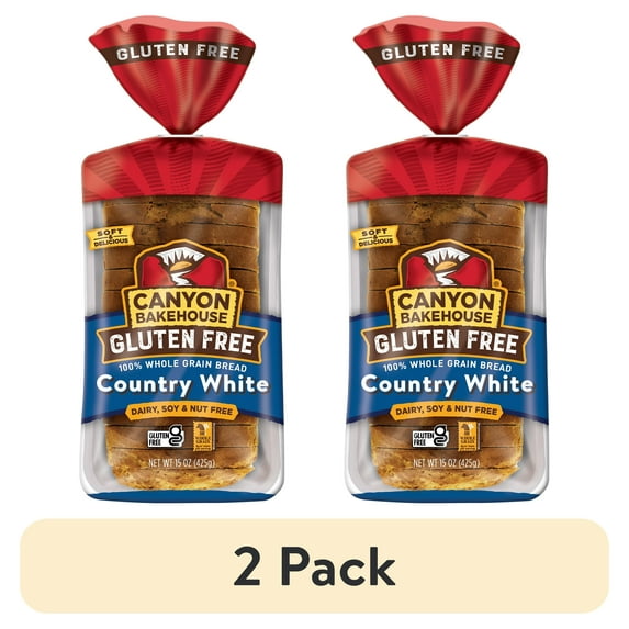 (2 pack) Canyon Bakehouse Country White Gluten Free Bread, 100% Whole Grain Sandwich Bread, Fresh, 15 oz Loaf