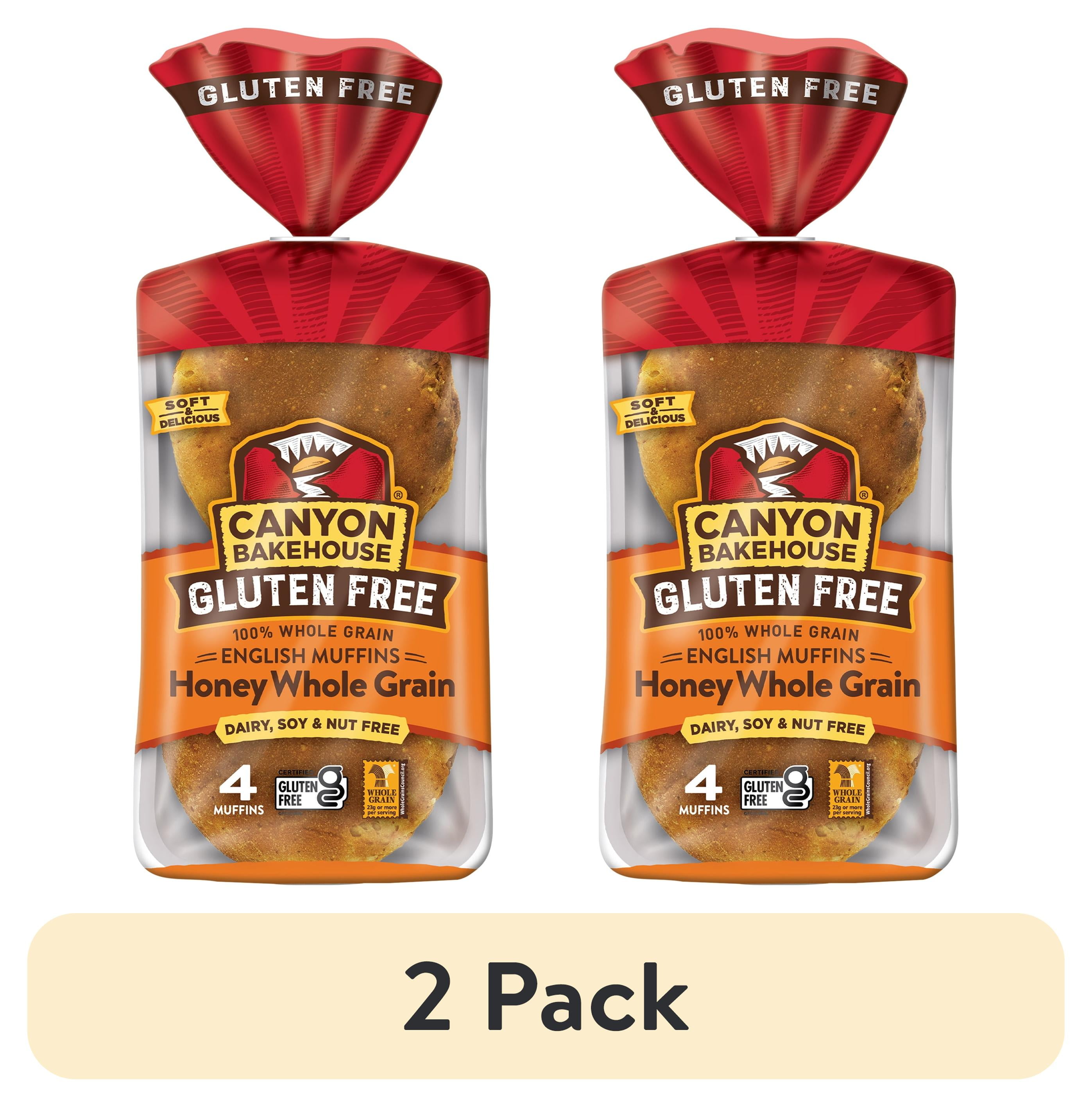(2 pack) Canyon Bakehouse Honey Whole Grain English Muffins, Gluten Free English Muffins, Fresh, 4 Count