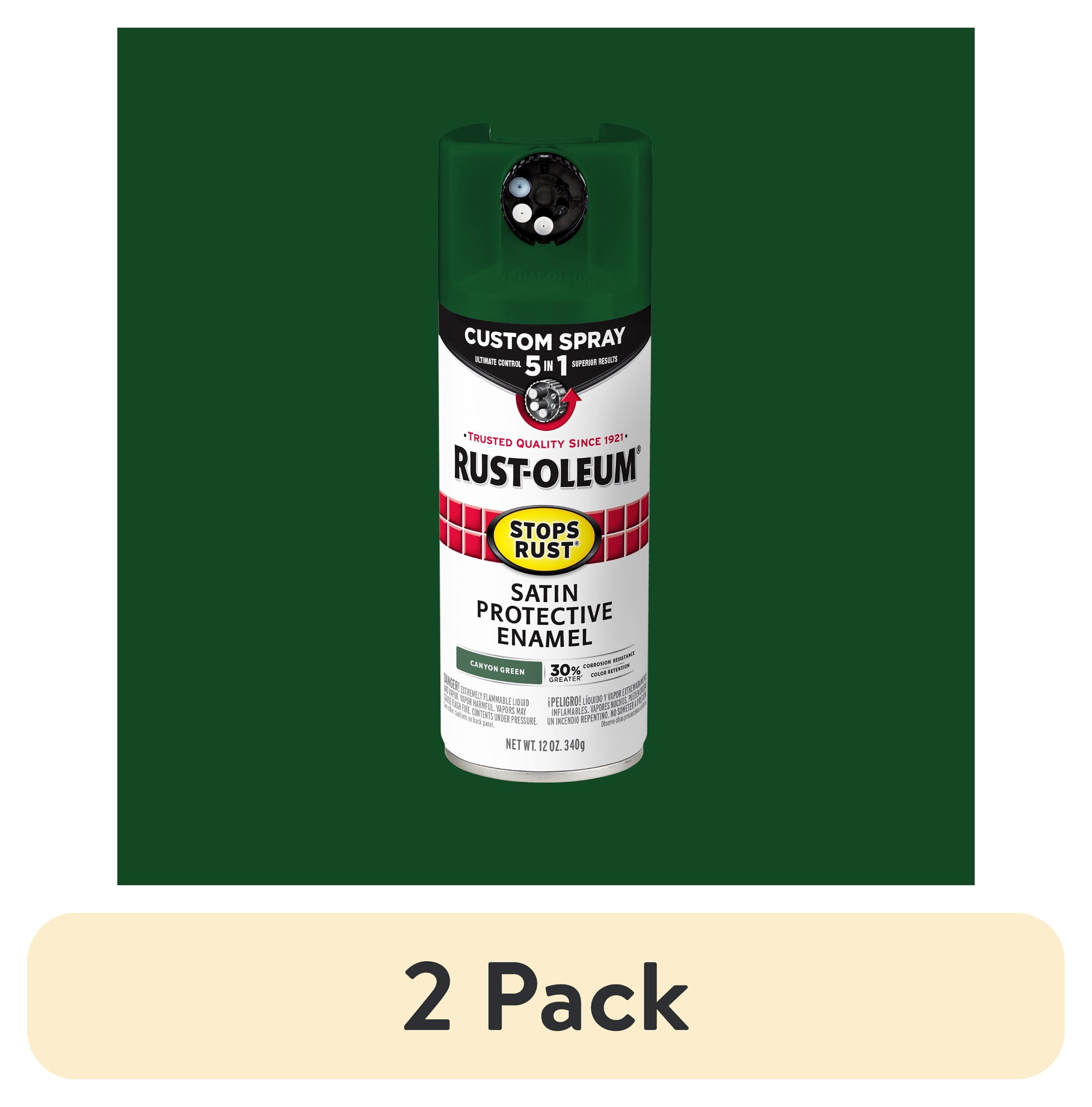 (2 pack) Canyon Green, Rust-Oleum Stops Rust Custom Sprays 5 in 1 Satin Spray Paint-380420, 12 oz