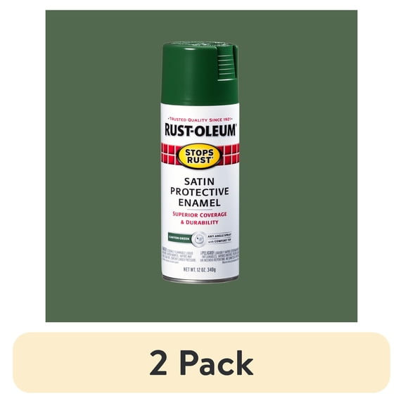 (2 pack) Canyon Green, Rust-Oleum Stops Rust Protective Enamel Satin Spray Paint-371673, 12 oz