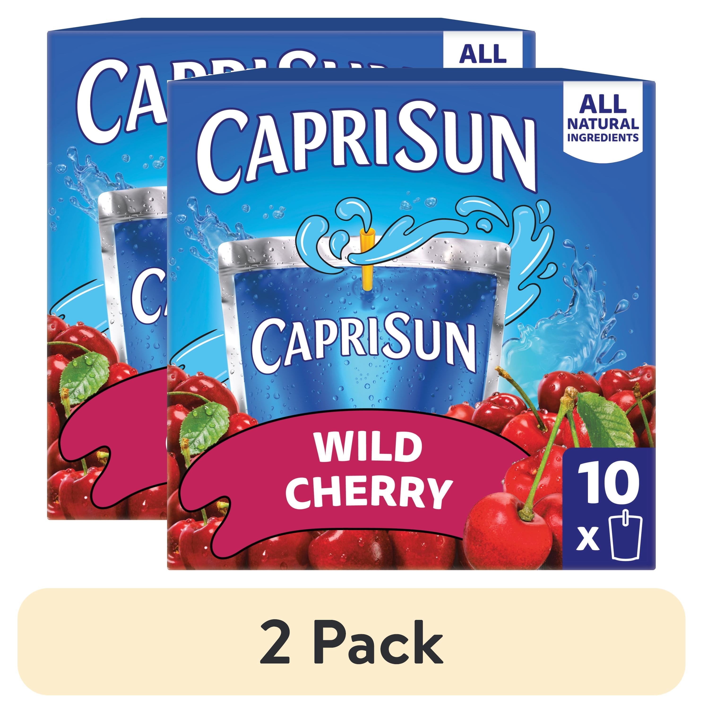 (2 pack) Capri Sun Flavored with Other Natural Flavor Juice Drink Blend, 10 Pouches, for School Lunches and On-the-Go Hydration, Wild Cherry, All Natural Ingredients, 6 fl oz