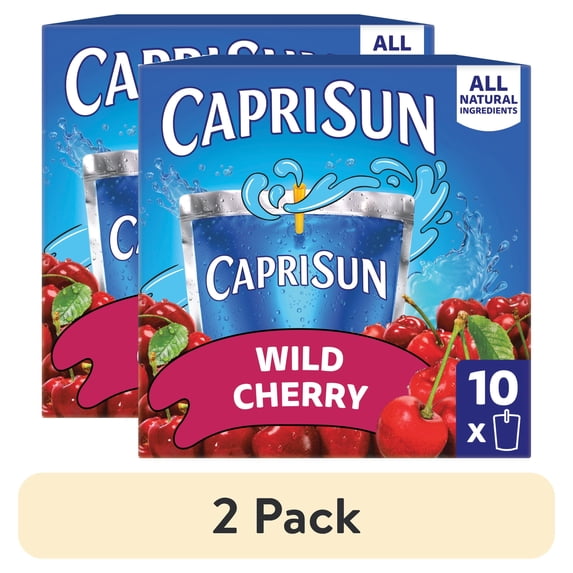 (2 pack) Capri Sun Flavored with Other Natural Flavor Juice Drink Blend, 10 Pouches, for School Lunches and On-the-Go Hydration, Wild Cherry, All Natural Ingredients, 6 fl oz