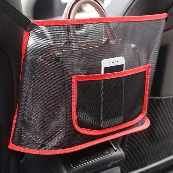 2 pack Car Net Pocket Handbag Holder, Mesh Vehicle Storage Organizer Between Front Seats, Large Capacity Auto Purse Holder for Backseat Pet Kid Barrier (Red,Received only 2 storage bags) Ljh