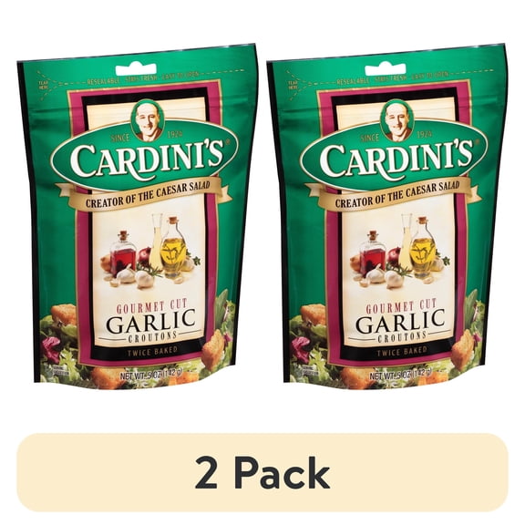 (2 pack) Cardini's Gourmet Cut Croutons, Garlic, 5 Oz