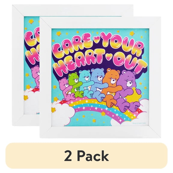 (2 pack) Silver Buffalo Care Bears Gel Coat 6"x6" Framed MDF Modern Wall Art