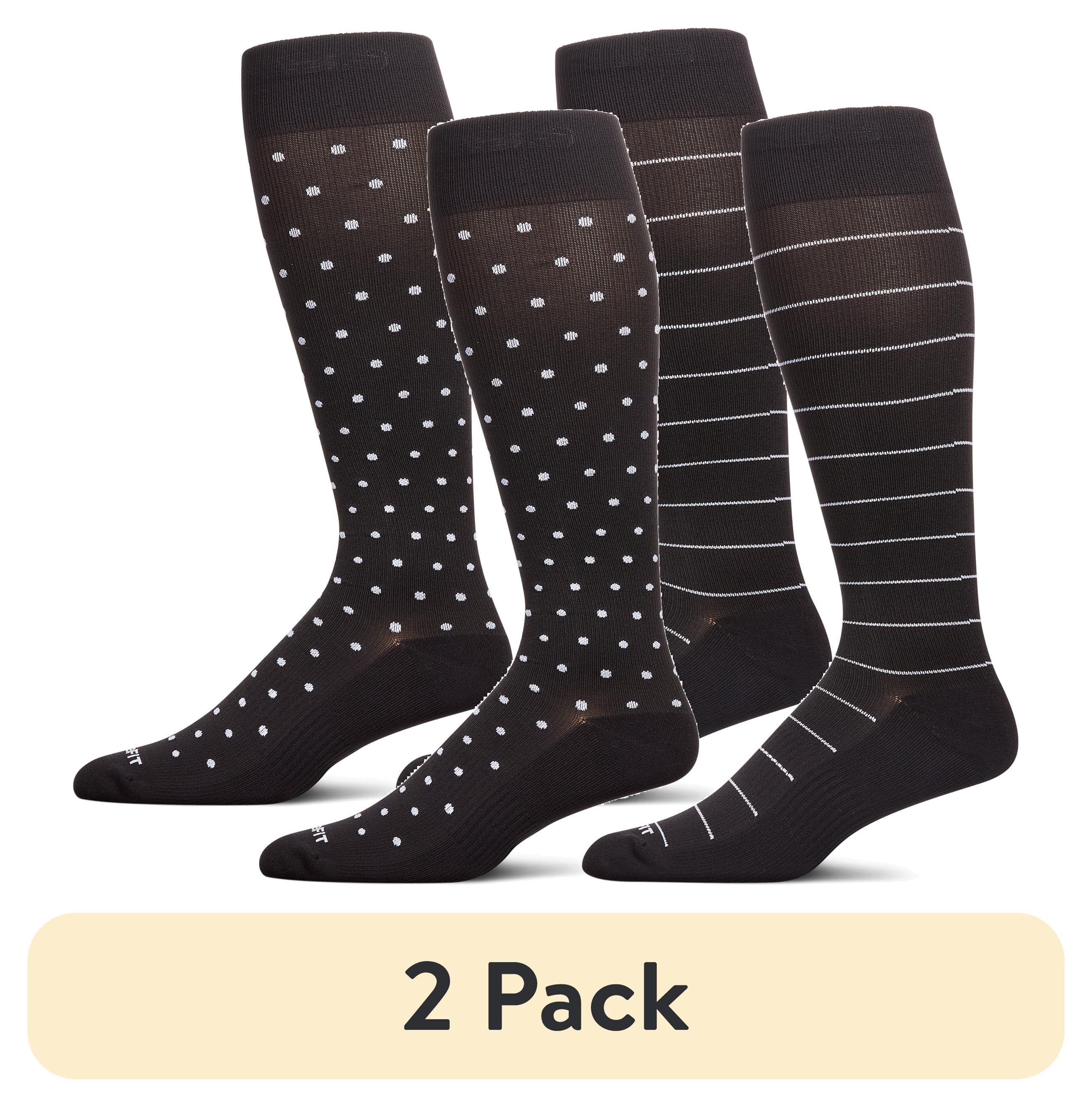 (2 pack) Care Fit Solutions 2 Pair Pack Polka Dot Striped Cotton Blend Graduated Compression Socks.