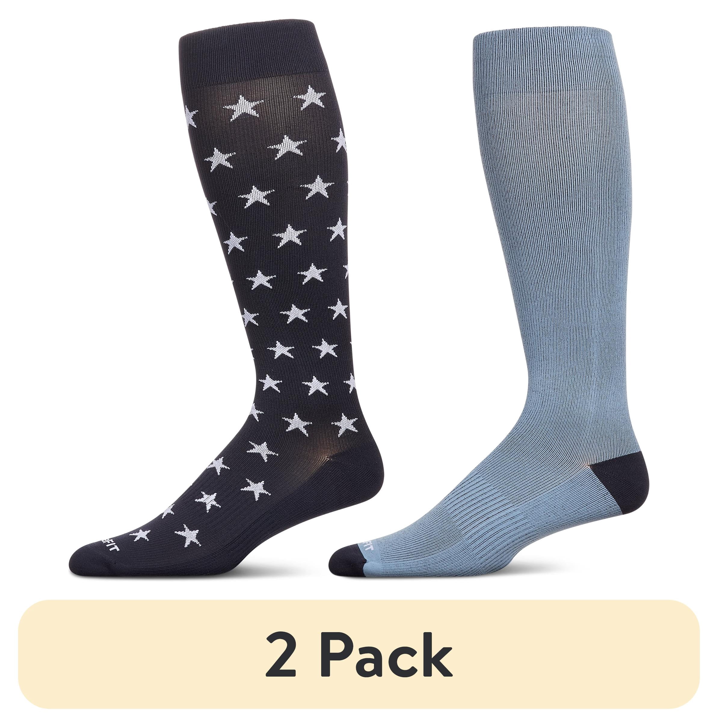 (2 pack) Care Fit Solutions 2 Pair Pack Stars Cotton Blend Graduated Compression Socks