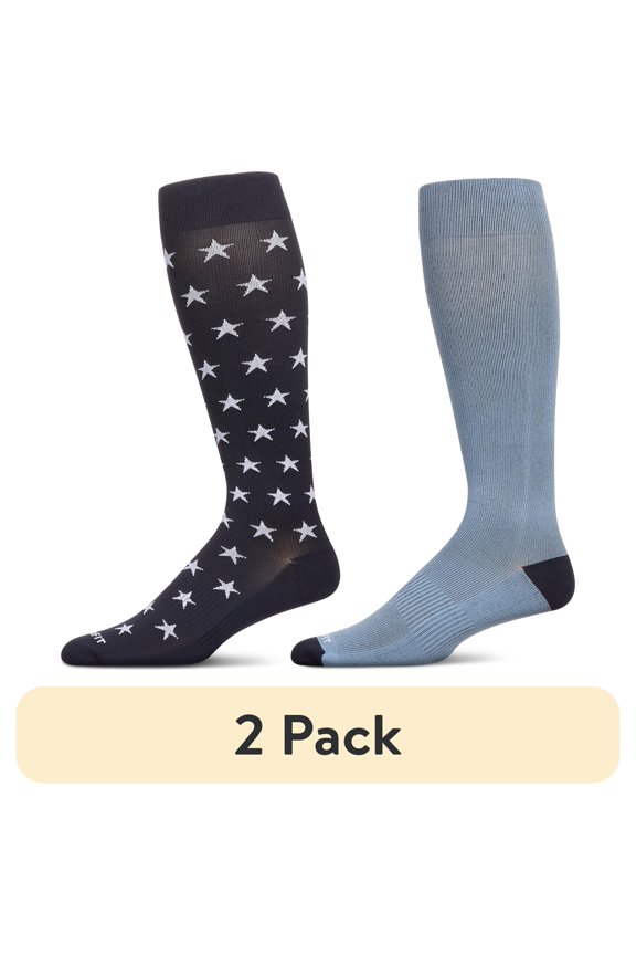 (2 pack) Care Fit Solutions 2 Pair Pack Stars Cotton Blend Graduated Compression Socks