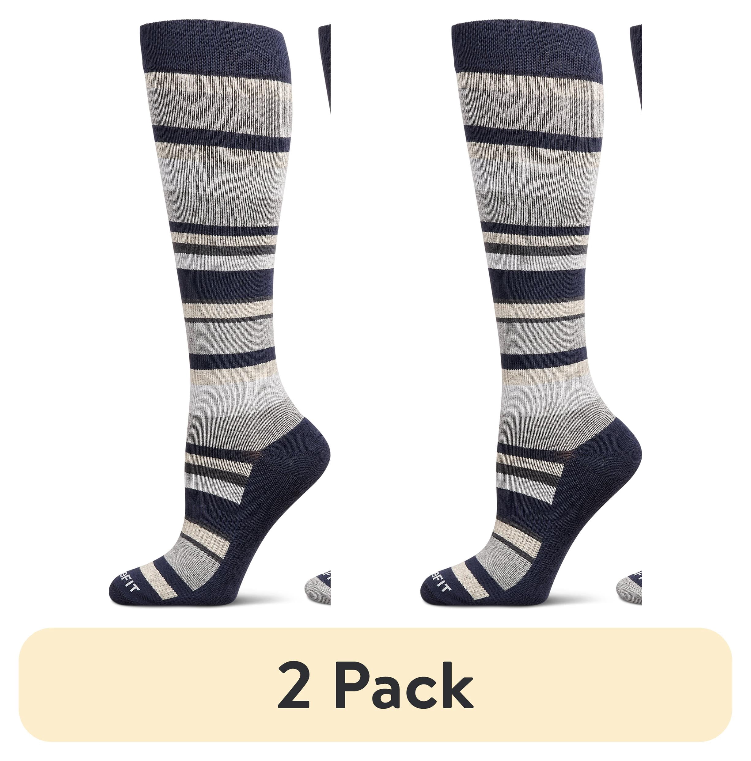 (2 pack) Care Fit Solutions 2 Pair Pack Striped Cotton Blend Graduated Compression Socks