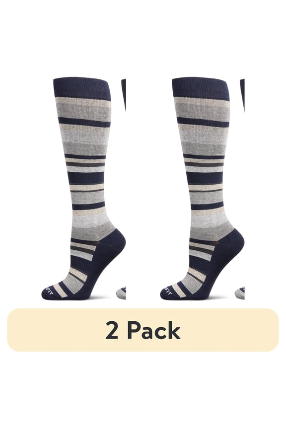 (2 pack) Care Fit Solutions 2 Pair Pack Striped Cotton Blend Graduated Compression Socks