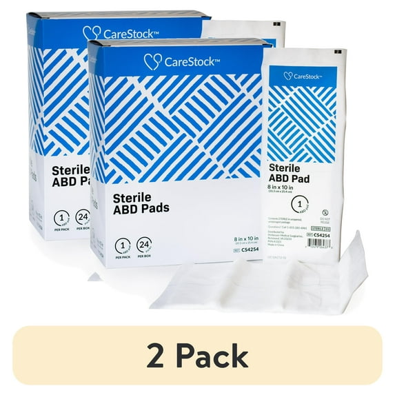 (2 pack) CareStock Abdominal Pad - Highly Absorbent Nonwoven Cellulose ABD Pads, Wound Care First Aid - Individually Packed, Sterile - 8 in. x 10 in., 24 Count, 1 Pack