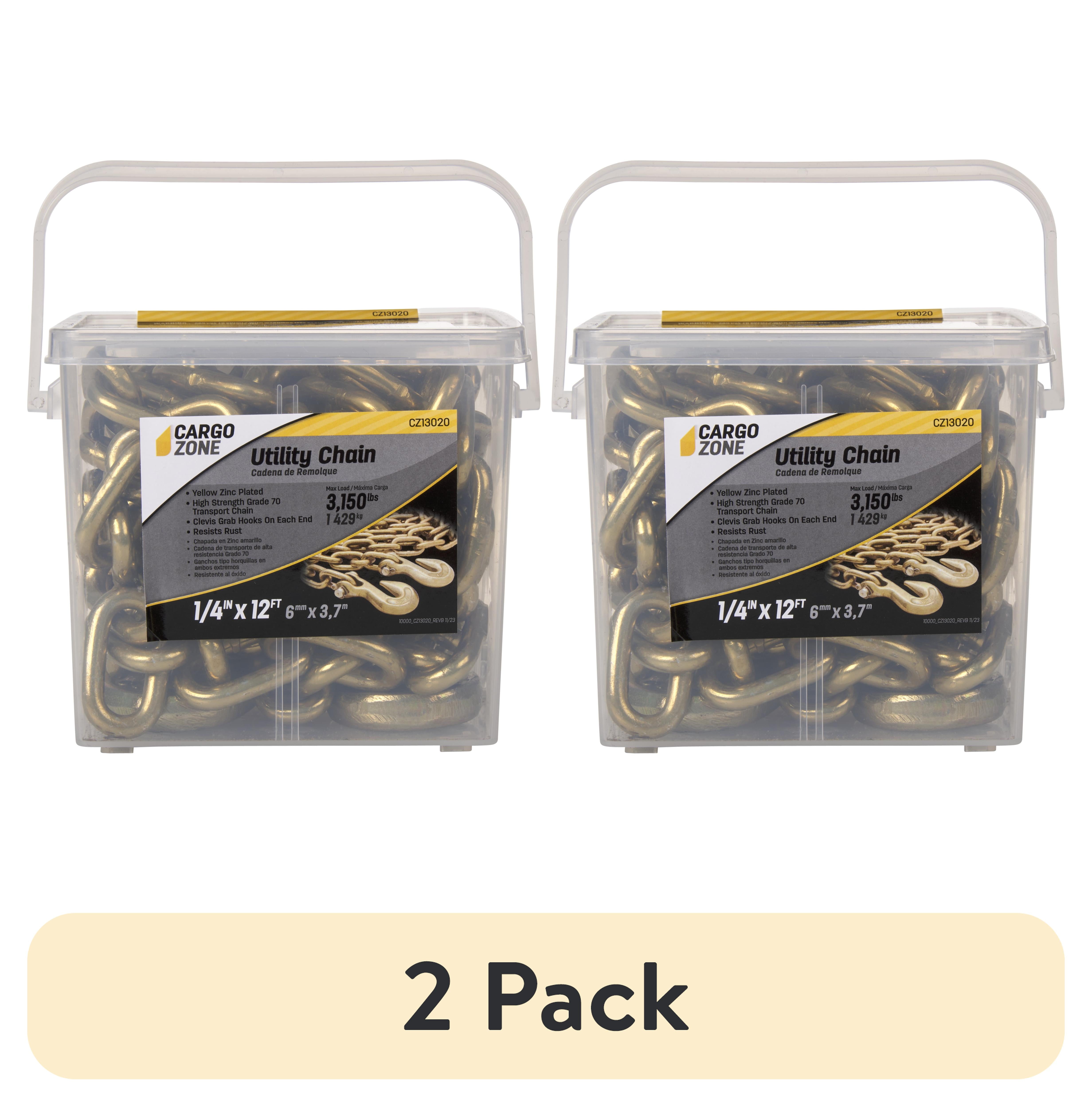 2 pack) Cargo Zone 1/4 inch x 12 feet Utility Chain, Yellow-Zinc