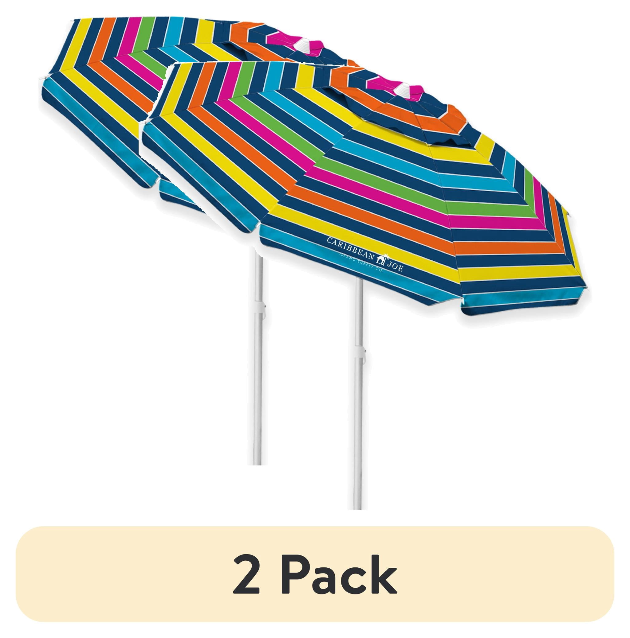 (2 pack) Caribbean Joe 7' Tilting Double Canopy Beach Umbrella with Case