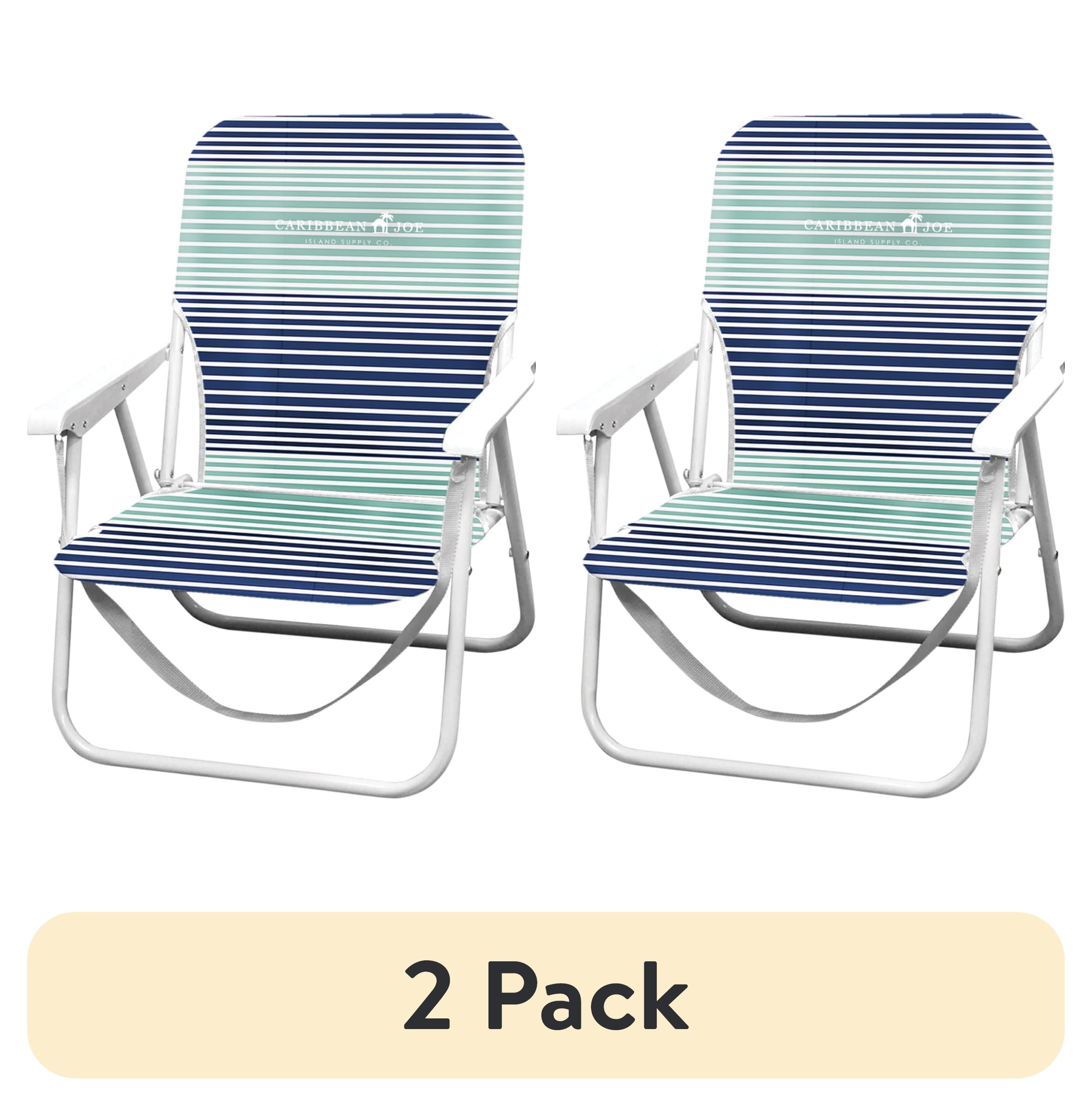 (2 pack) Caribbean Joe Folding Beach Chair, One Position with Armrests