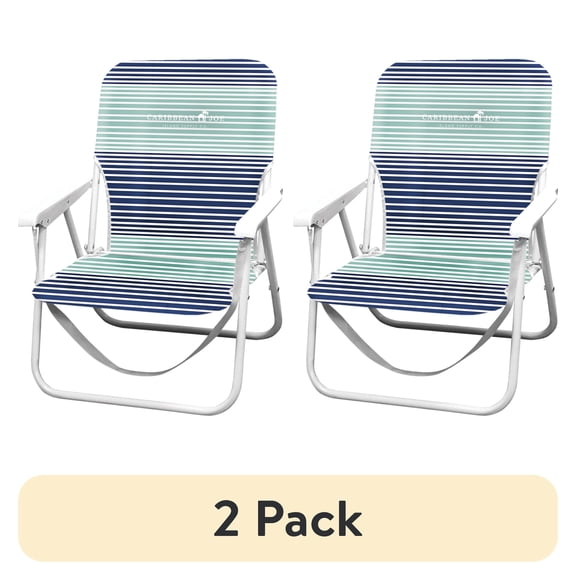 (2 pack) Caribbean Joe Folding Beach Chair, One Position with Armrests