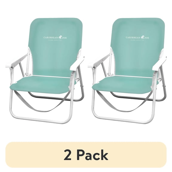 (2 pack) Caribbean Joe Folding Beach Chair, One Position with Armrests
