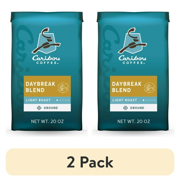 (2 pack) Caribou Coffee Daybreak Blend Premium Light Roast Ground Coffee, Arabica, 20 oz