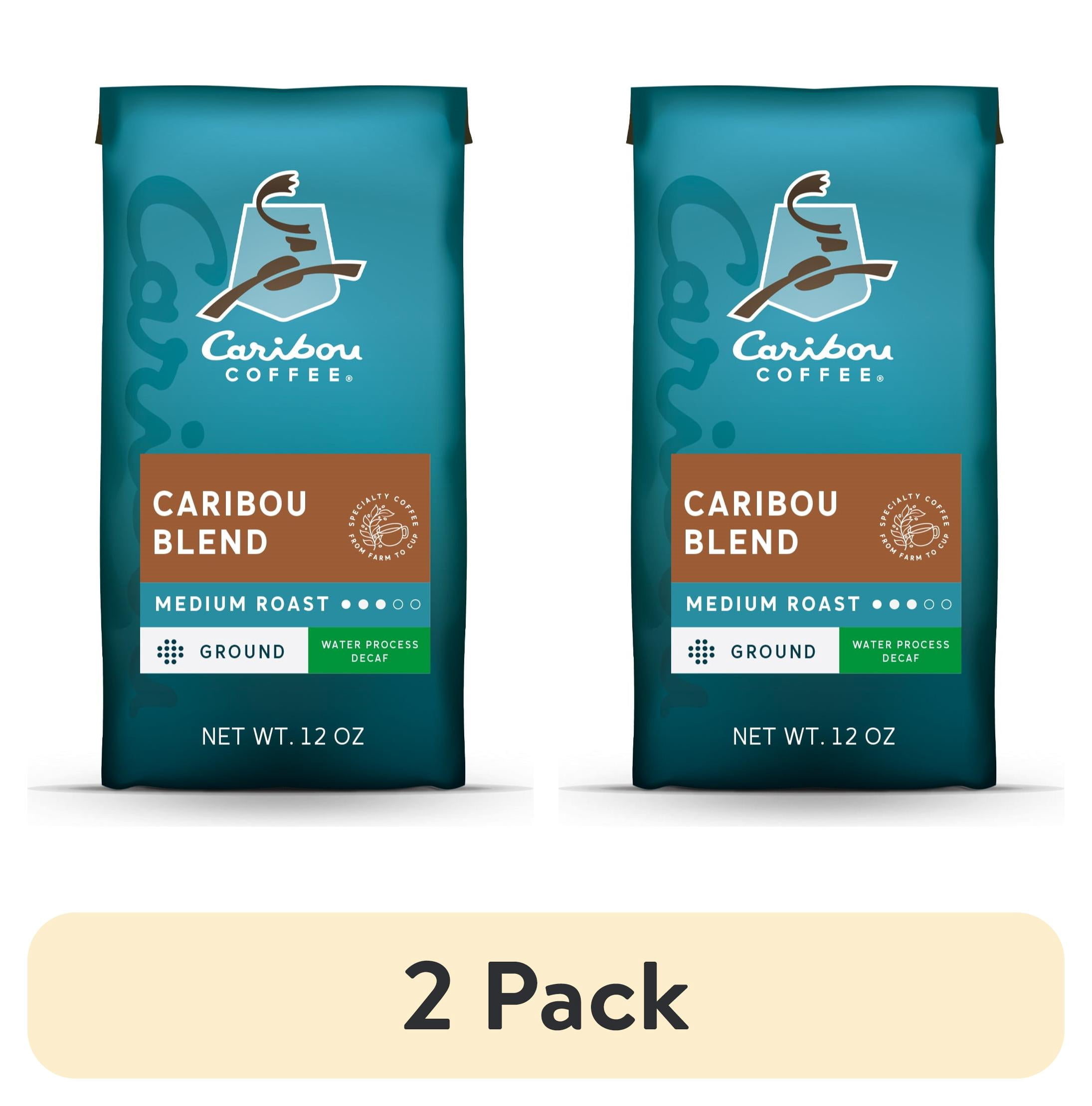 (2 pack) Caribou Coffee Decaf Caribou Blend Premium Medium Roast Ground Coffee, Arabica, 12 oz