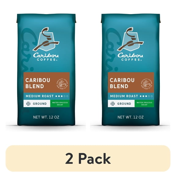 (2 pack) Caribou Coffee Decaf Caribou Blend Premium Medium Roast Ground Coffee, Arabica, 12 oz