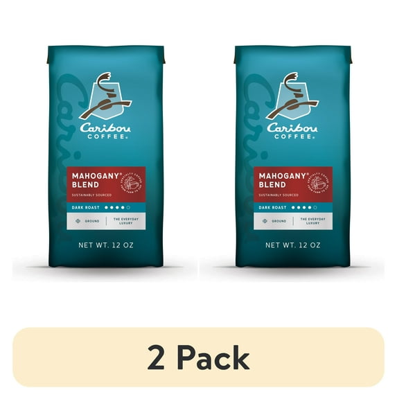 (2 pack) Caribou Coffee Mahogany Blend Premium Dark Roast Ground Coffee, Arabica, 12 oz