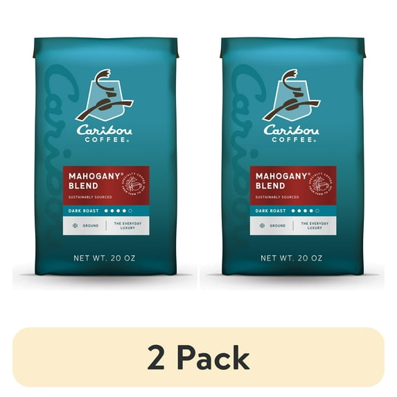 (2 pack) Caribou Coffee Mahogany Premium Dark Roast Ground Coffee, Arabica, 20 oz