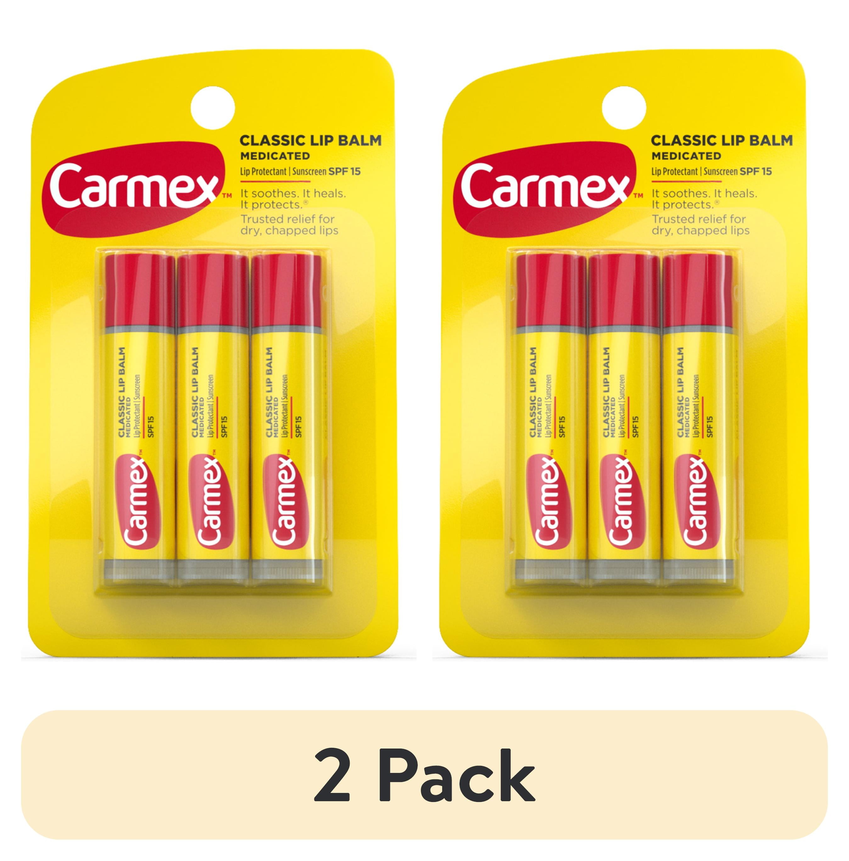 (2 pack) Carmex Classic Moisturizing Medicated Lip Balm, 0.15 Ounce Stick (Pack of 3)